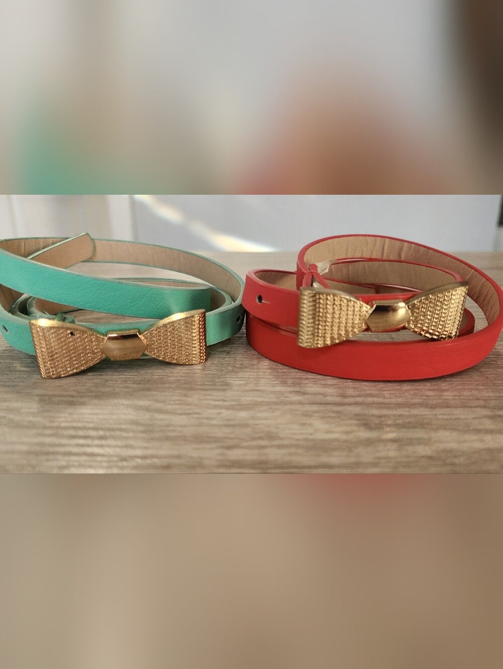 Pink and Mint Faux Leather Double-Wrap Belt with Gold Buckle Large